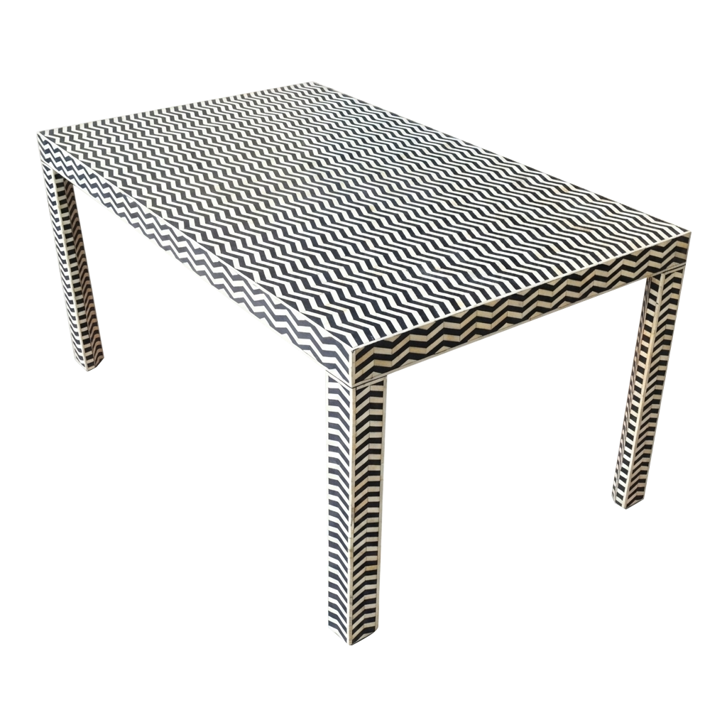 Chevron Bone Inlay Dining Table – Black
