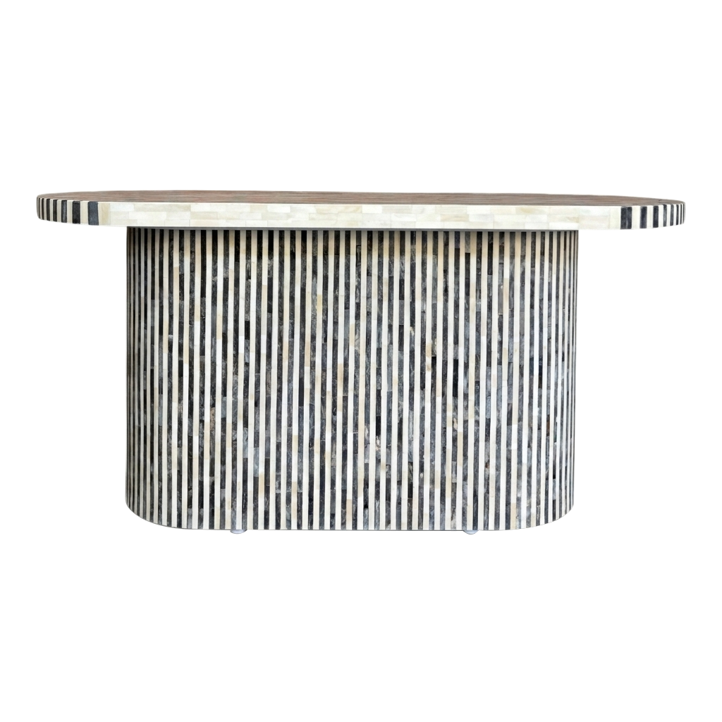 Julia Striped Bone Inlay 6-Seater Dining Table – Grey & White