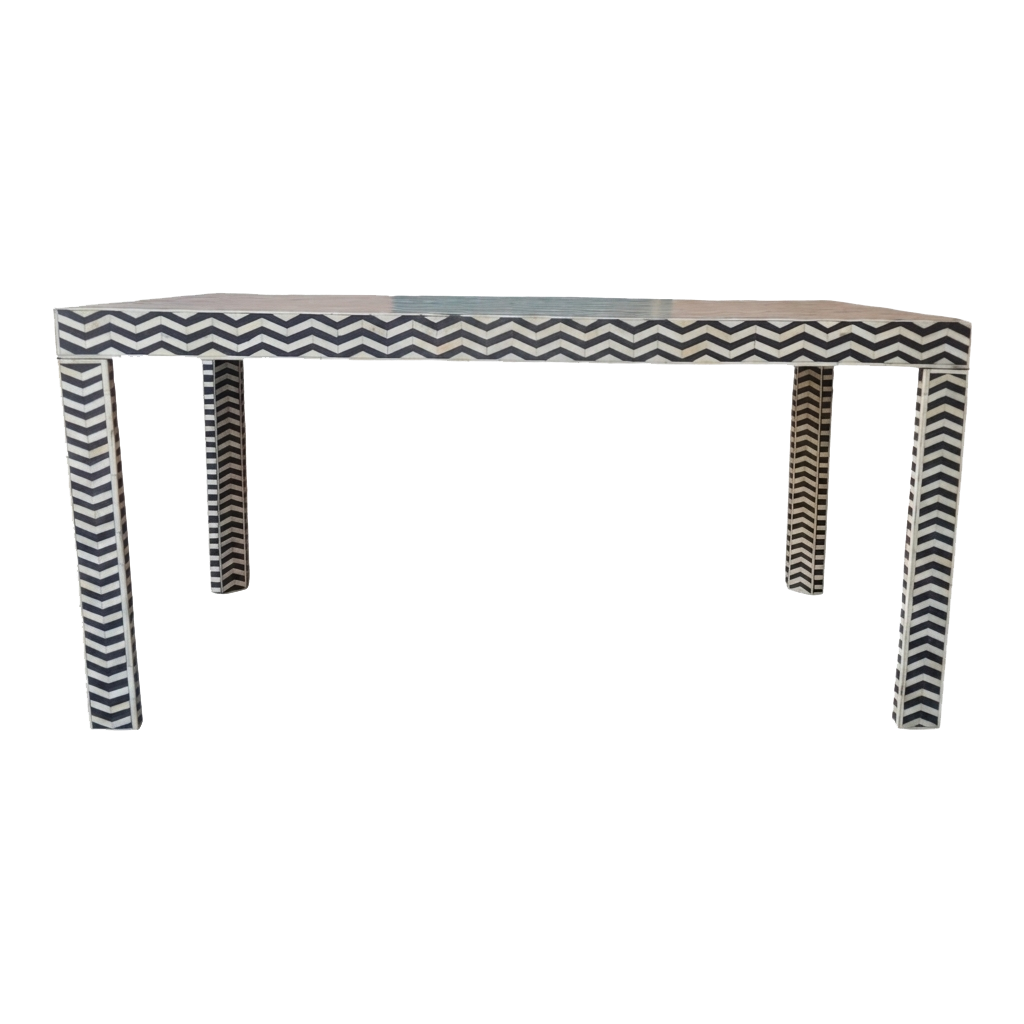 Chevron Bone Inlay Dining Table – Black