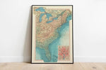 Geographical Map of East Coast of United States| Map Wall Decor