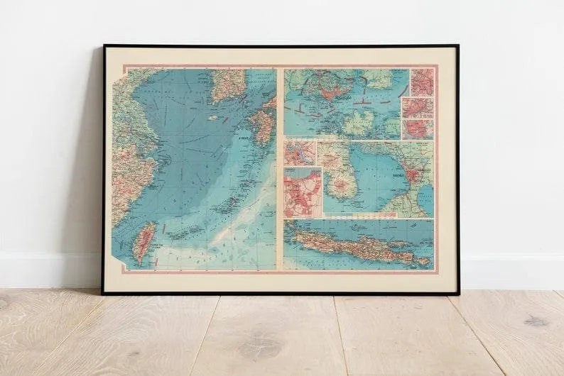 Geographical Map of China Sea| Map Wall Decor