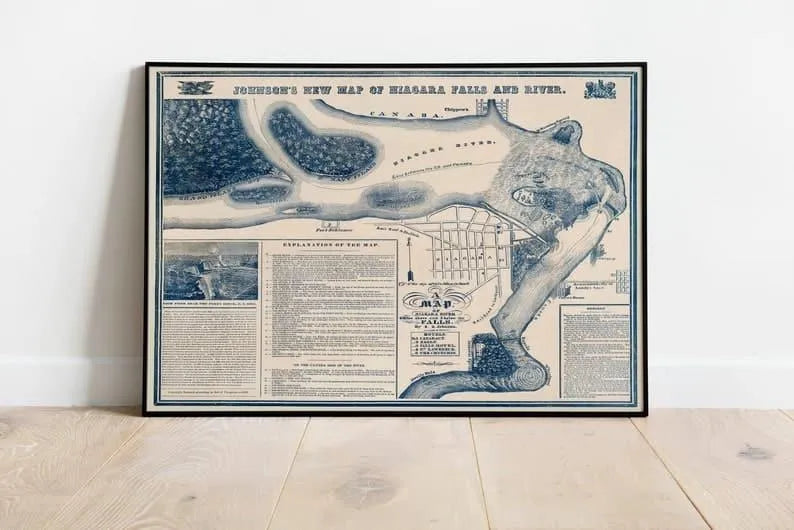 Pictorial Map of Niagara Falls and River 1856| Old Map Wall Decor