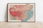 Geographical Map of Mongolia and China Map Wall Decor