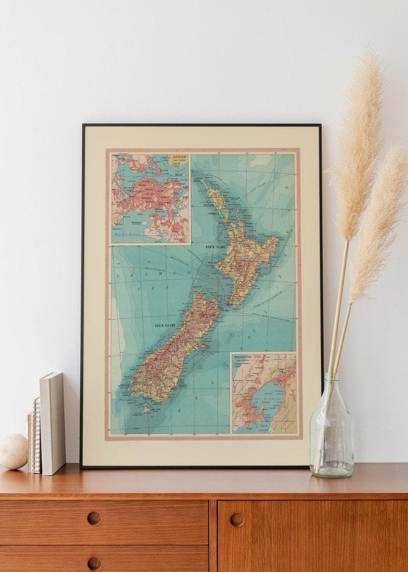 Geographical Map of New Zealand| Map Wall Decor 