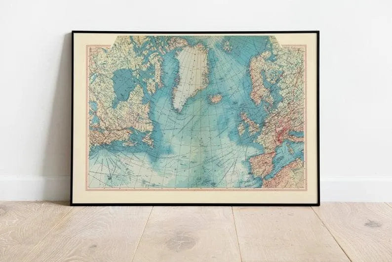 Geographical Map of North Atlantic| Map Wall Decor