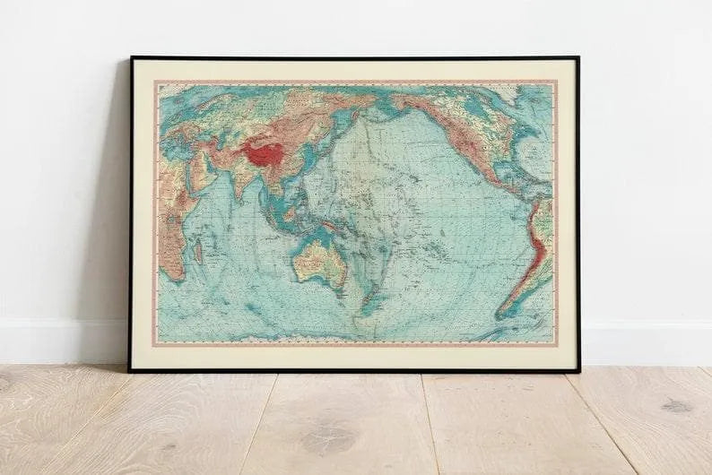 Geographical Map of Pacific and Indian Ocean Map Wall Decor