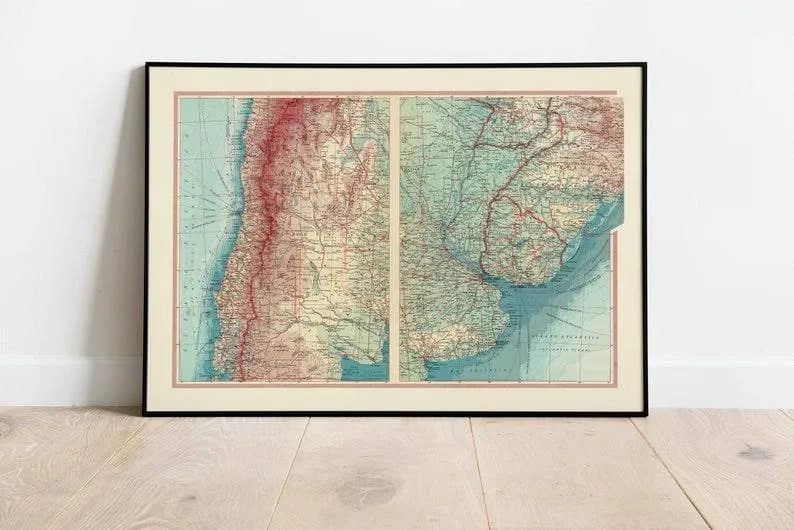 Geographical Map of Chile, Argentina and Uruguay| Map Wall Decor