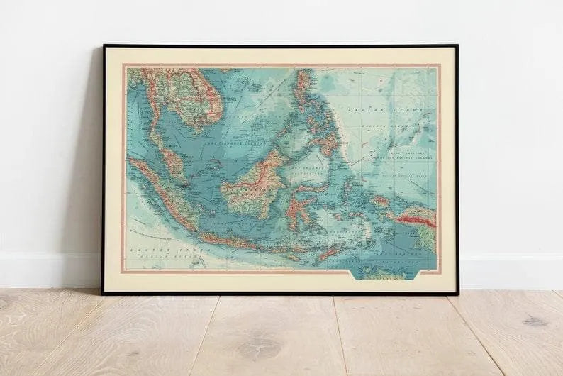 Geographical Map of South East Asia| Map Wall Decor