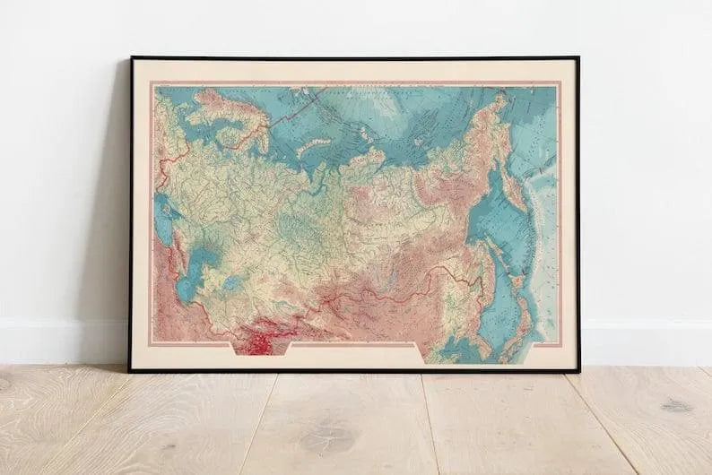 Geographical Map of Soviet Russia| USSR Map Wall Decor