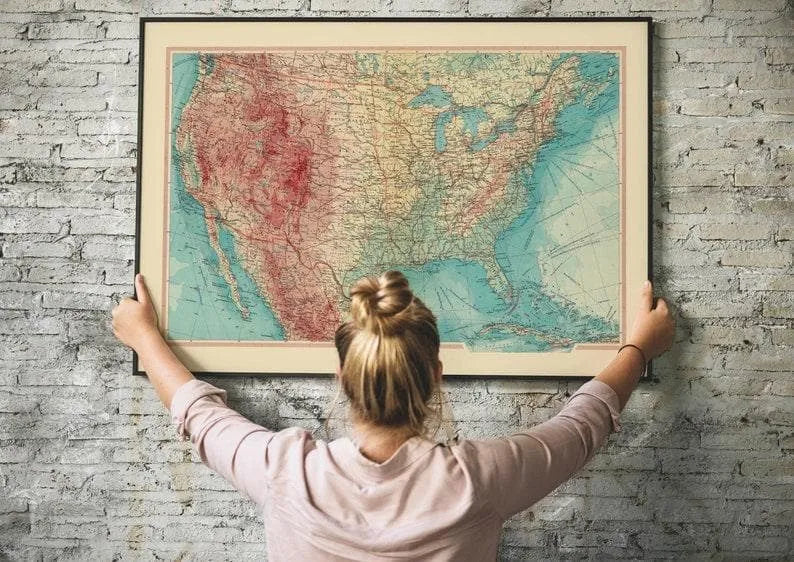 Geographical Map of United States| Map Wall Decor