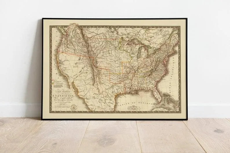 Historical Map of United States and Canada 1821| Old Map Wall Decor