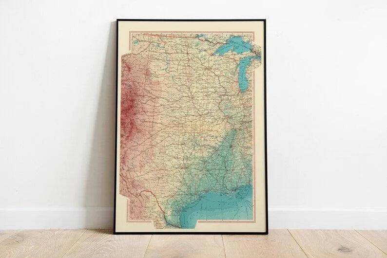 Geographical Map of Central United States| Map Wall Decor