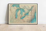 Geographical Map of the Great Lakes Region| Map Wall Decor