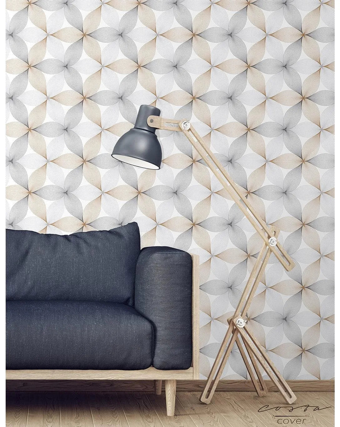 Geometric Floral Linear Petal Flowers Removable Wallpaper