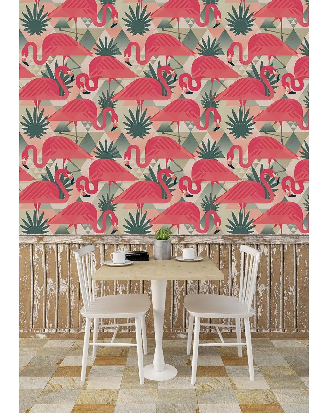 Geometric Tropical Pink Flamingo Removable Wallpaper