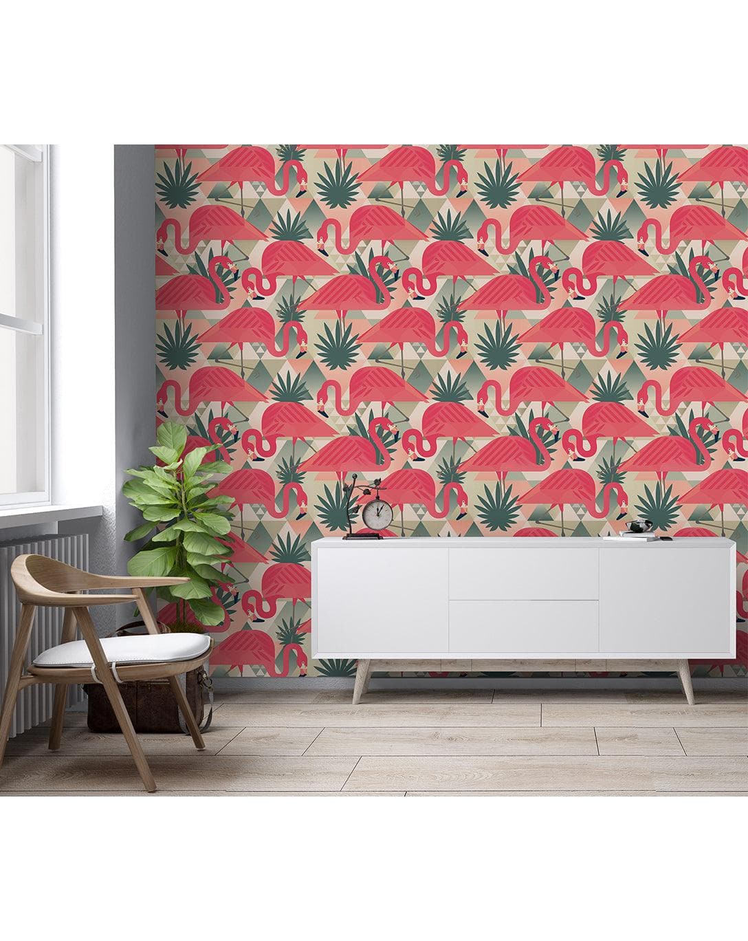 Geometric Tropical Pink Flamingo Removable Wallpaper