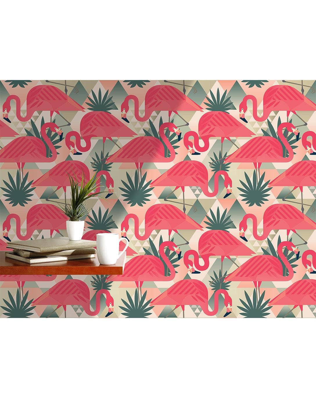 Geometric Tropical Pink Flamingo Removable Wallpaper