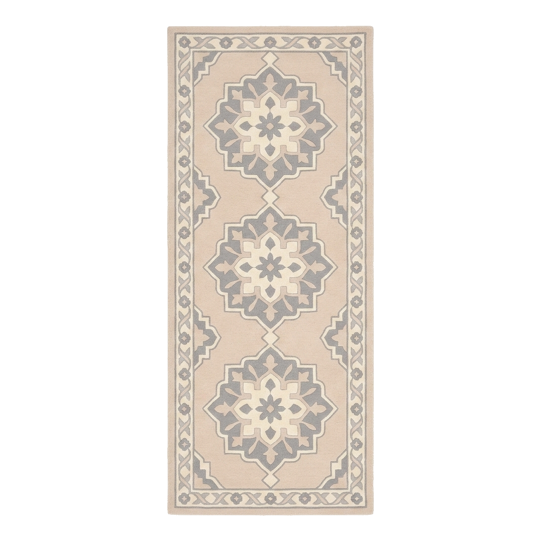 Geometric Medallion Border Hand Tufted Runner Rug 