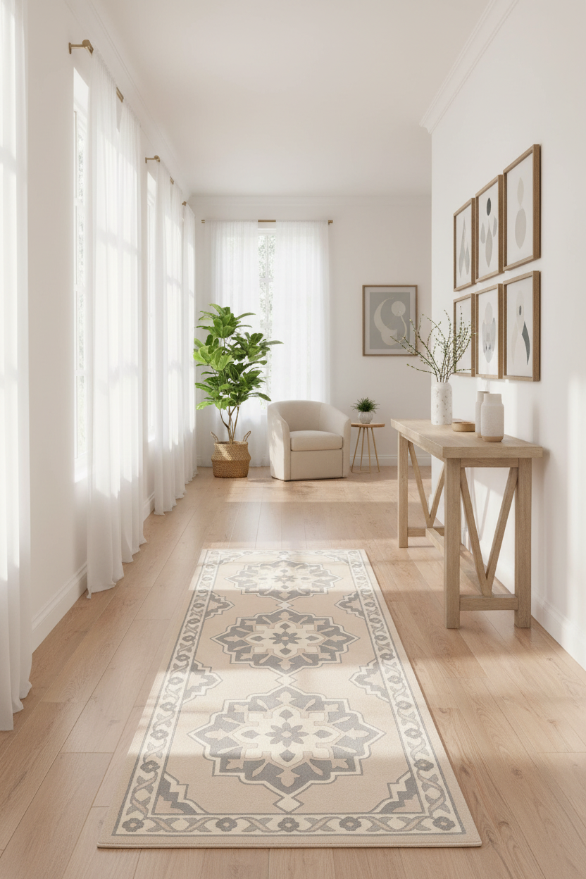 Geometric Medallion Border Hand Tufted Runner Rug