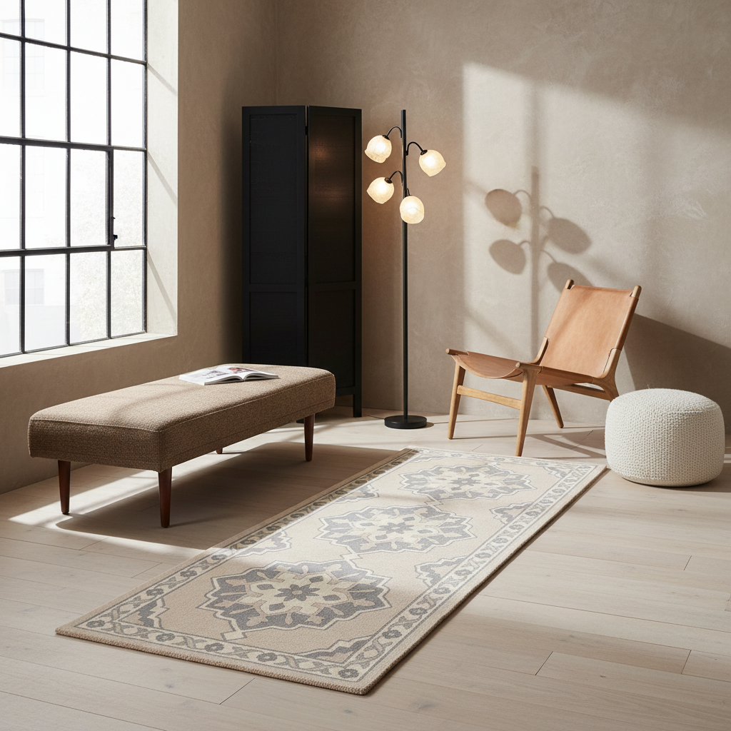 Geometric Medallion Border Hand Tufted Runner Rug