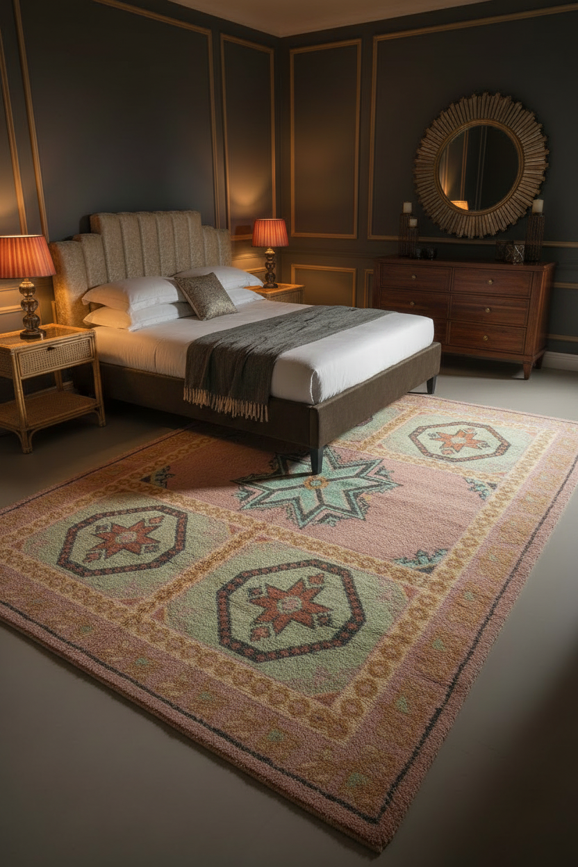 Geometric Mosaic Hand Knotted Rug