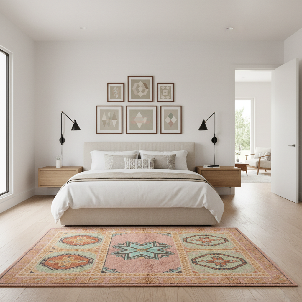 Geometric Mosaic Hand Knotted Rug