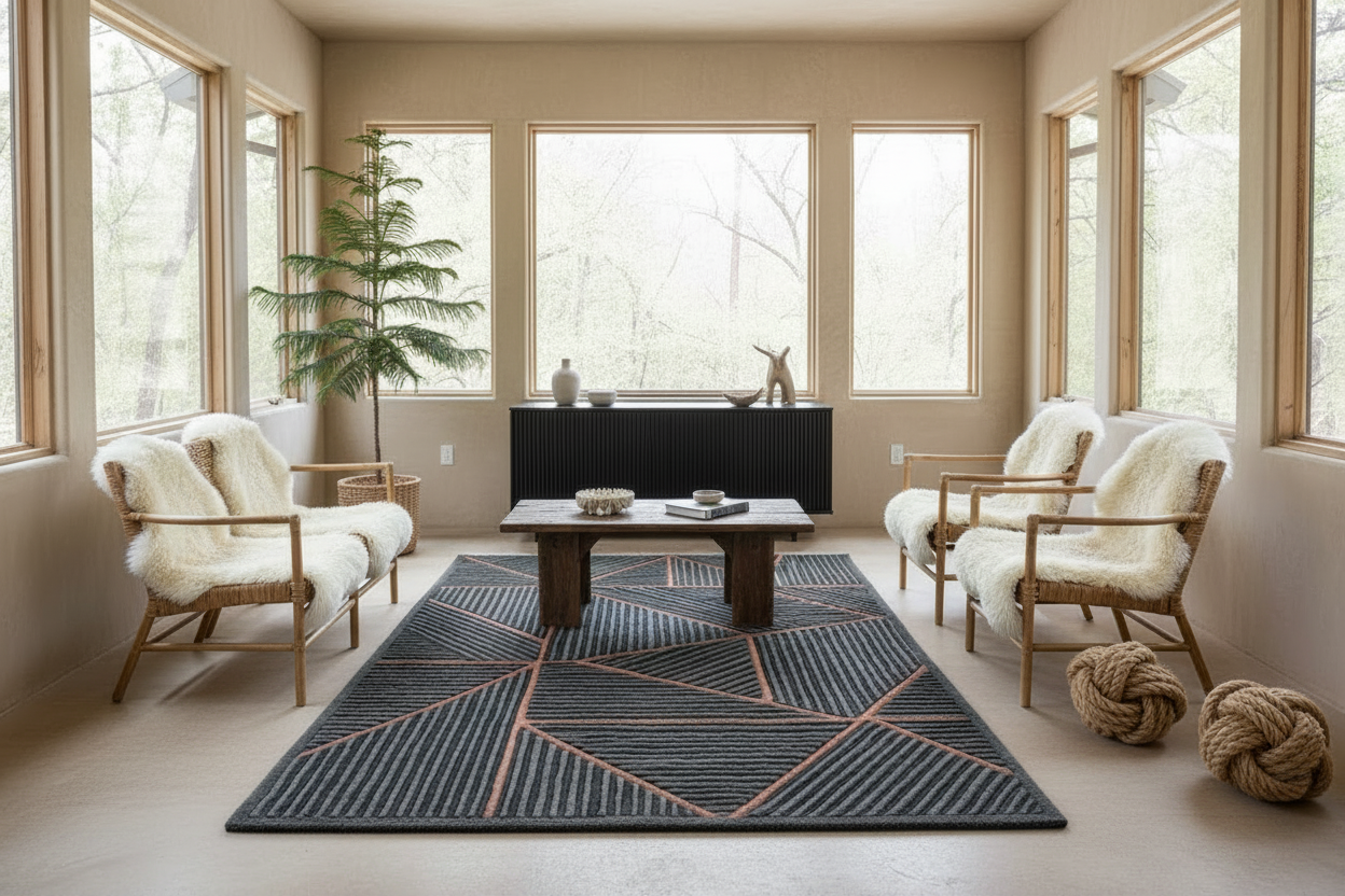 Geometrical Abstract Stripes Hand Tufted Rug
