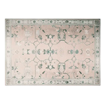 Top view of the Gilded Serenity Hand Tufted Area Rug showcasing an intricate vintage design with floral patterns, ideal for adding elegance to a living room. This wool rug features a harmonious blend of soft colors and detailed craftsmanship.
