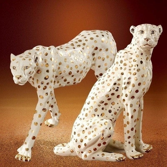 Glamorous White and Gold Leopard Statue Glamorous White and Gold Leopard Statue 