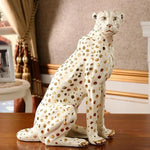 Glamorous White and Gold Leopard Statue