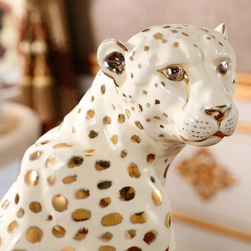 Glamorous White and Gold Leopard Statue