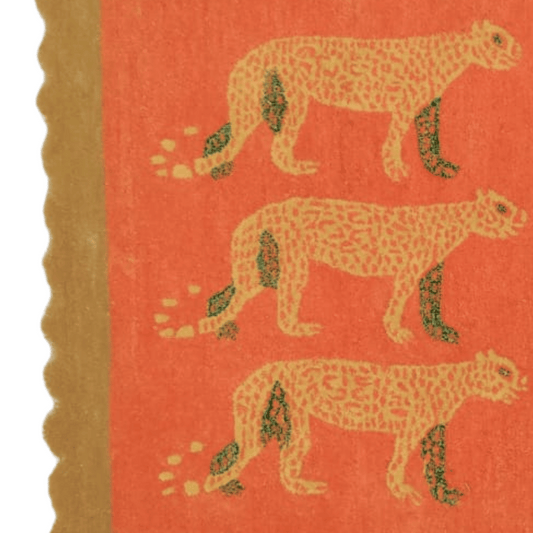 Gold Leopards in the Desert Scalloped Hand-Tufted Wool Rug