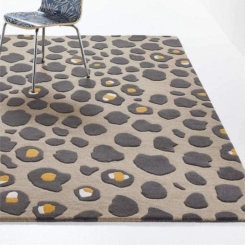 Gold and Gray Leopard Spots Hand Tufted Wool Rug