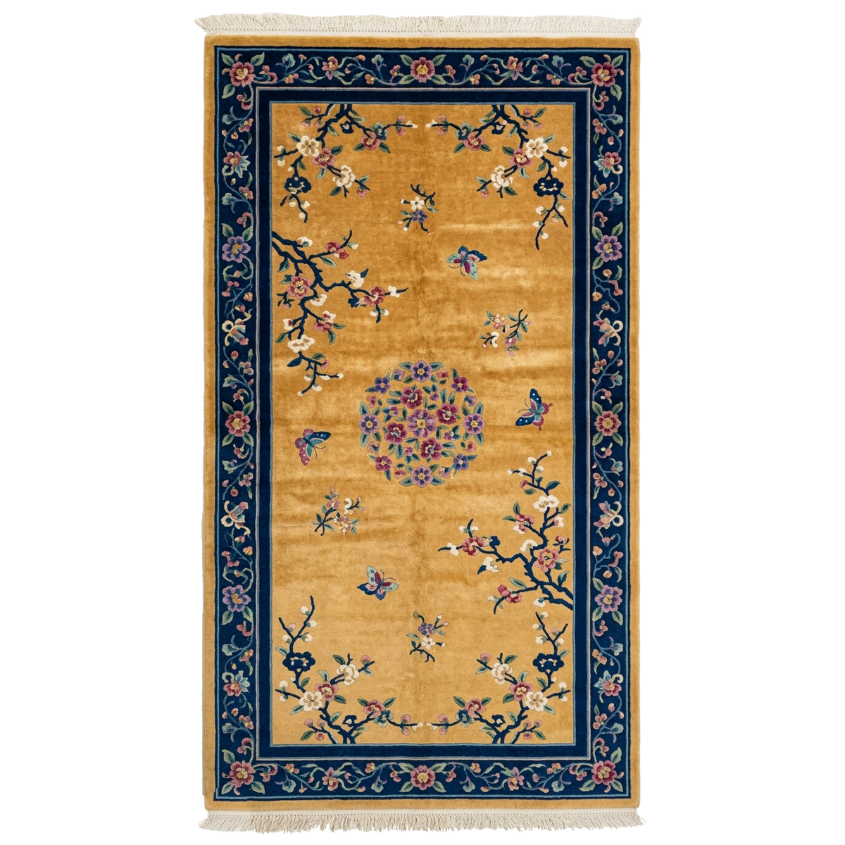 Golden Blossom Butterfly Hand Knotted Rug