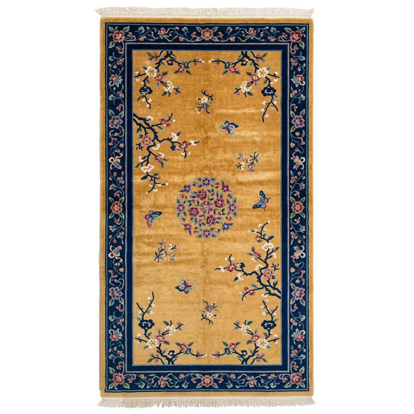 Golden Blossom Butterfly Hand Knotted Rug