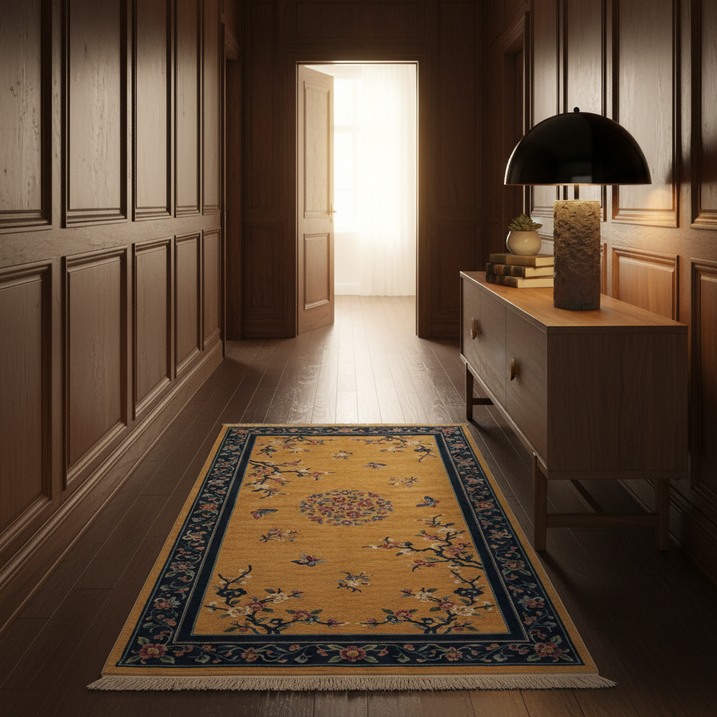 Golden Blossom Butterfly Hand Knotted Rug