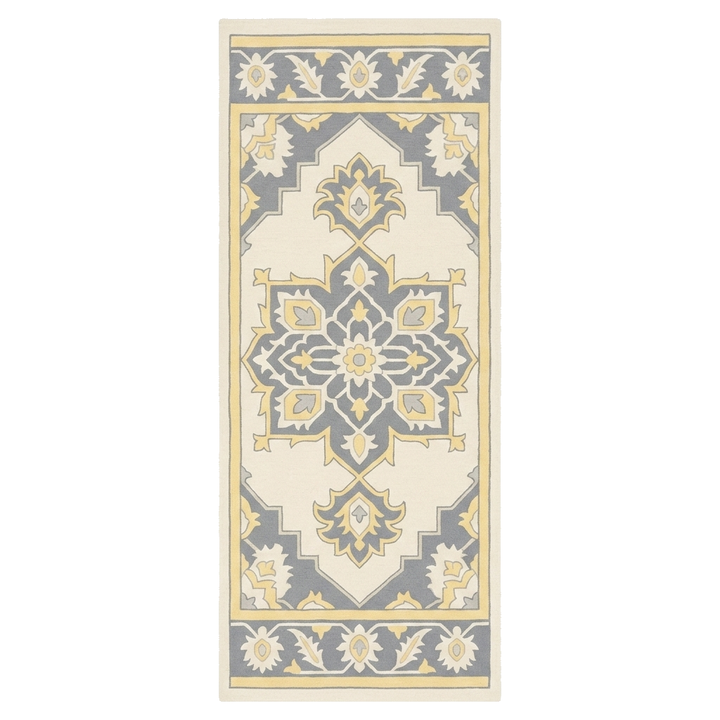 Golden Damask Hand Tufted Runner Rug 