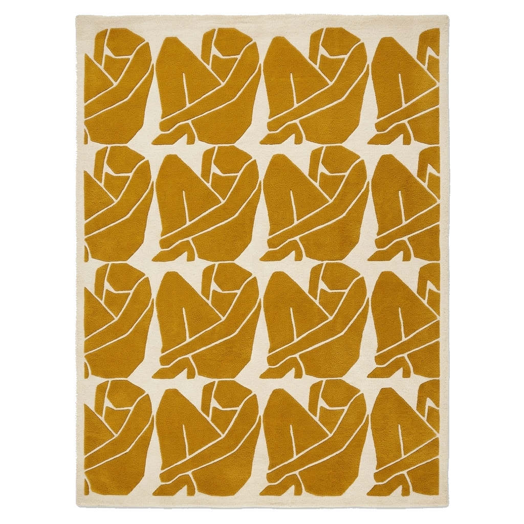 Golden Figure Grid Motif Hand Tufted Rug 