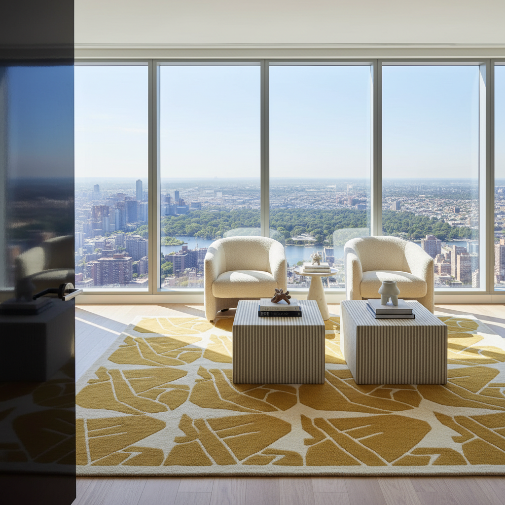 Golden Figure Grid Motif Hand Tufted Rug