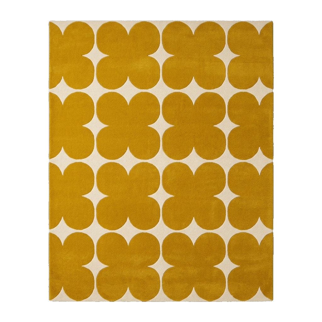 Golden Four Leaf Motif Hand Tufted Rug