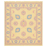 Golden Petal Medallion Hand Knotted Square Rug