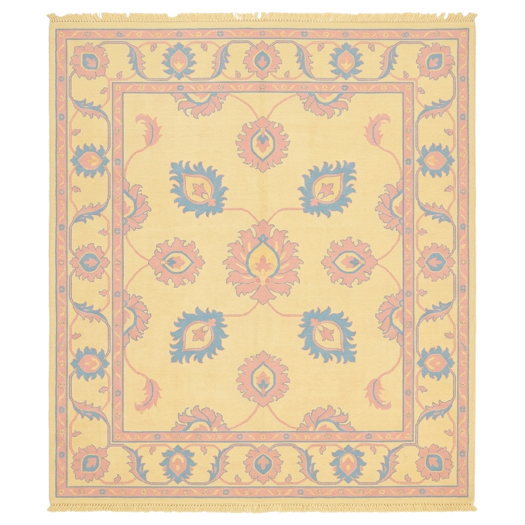 Golden Petal Medallion Hand Knotted Square Rug
