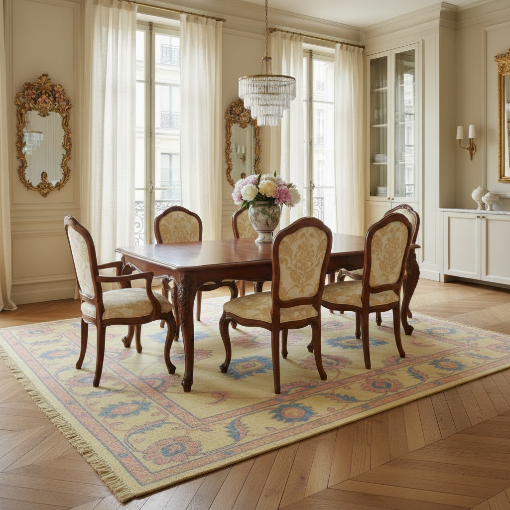Golden Petal Medallion Hand Knotted Square Rug