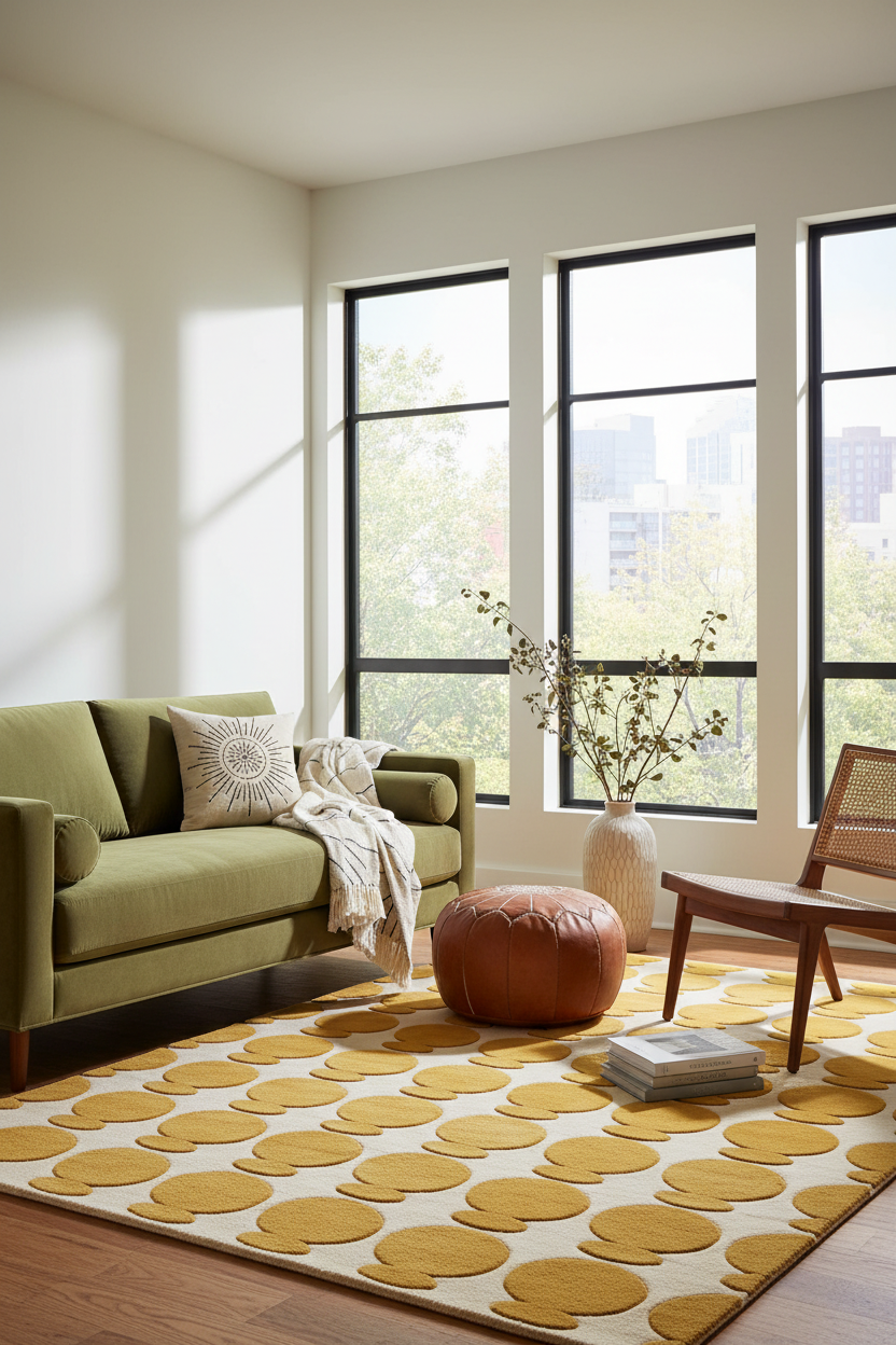 Golden Polka Dot Array Streak Hand Tufted Rug