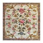 Beautiful Golden Glory Square Hand Tufted Wool Rug featuring a detailed floral design in vibrant pinks and greens, perfect for adding a touch of elegance to your bedroom or living room. This large area rug is ideal for spacious living areas, offering both comfort and style as a wool rug.