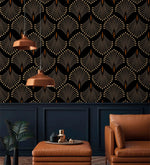Golden Petal Symphony Art Deco Wallpaper