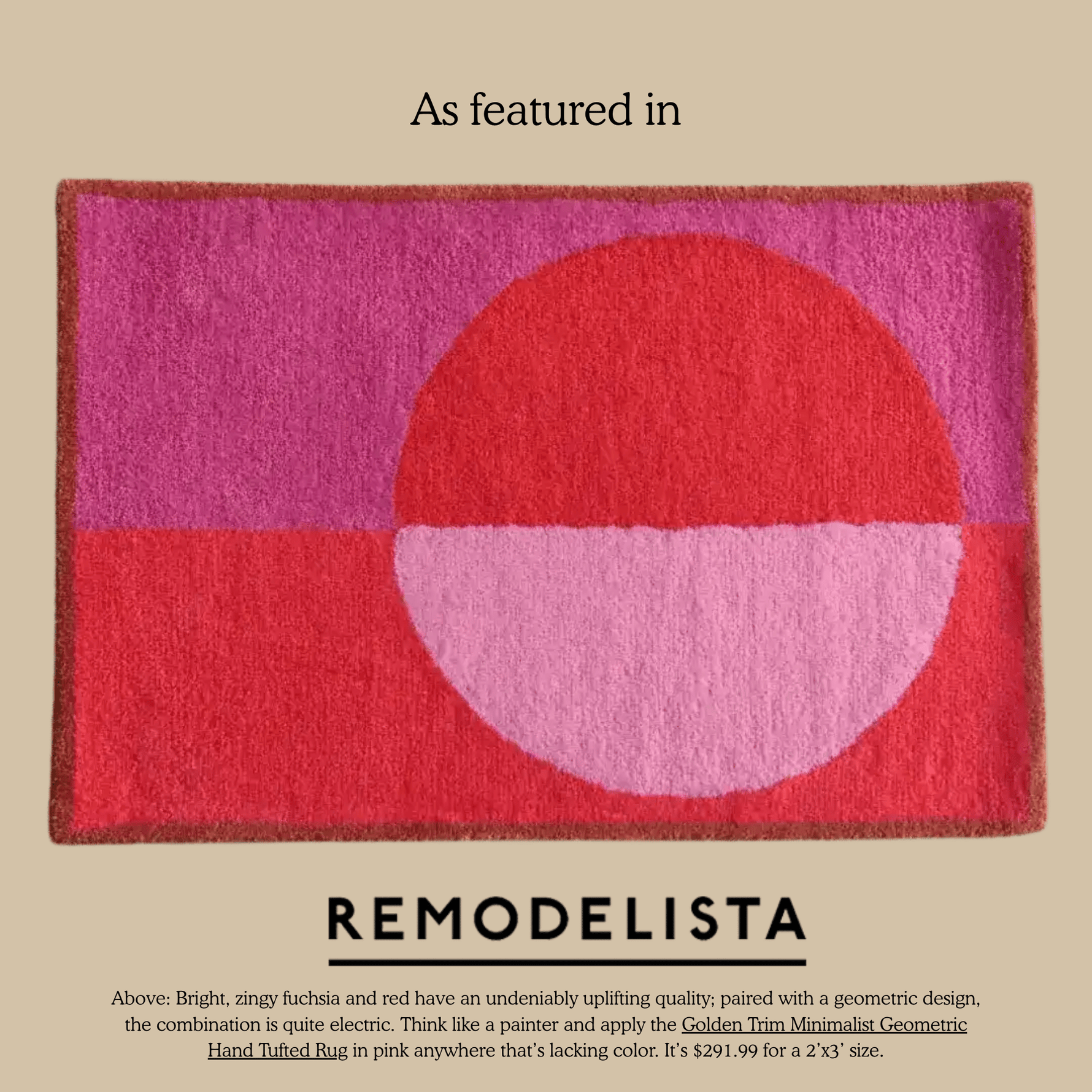 Golden Trim Minimalist Geometric Hand Tufted Rug - Pink