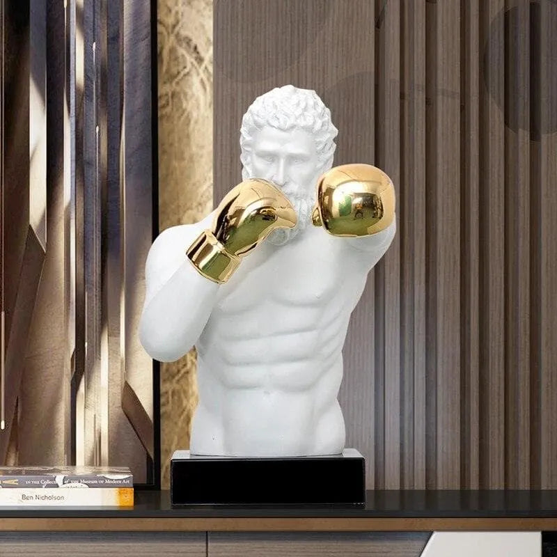 Grand Boxing Man With Golden Gloves Statue