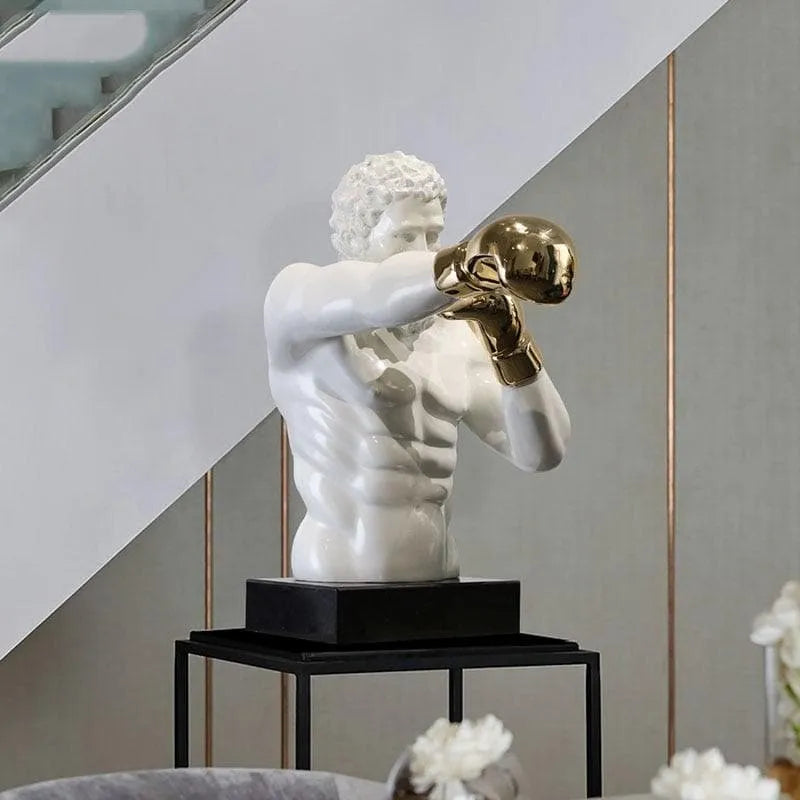 Grand Boxing Man With Golden Gloves Statue