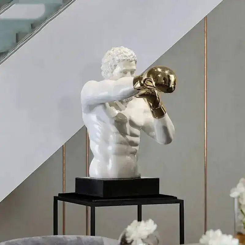 Grand Boxing Man With Golden Gloves Statue | MAIA HOMES